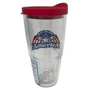 Tervis God Bless America Tumbler Cup 24oz Clear Red Patriotic USA Flag BPA Free